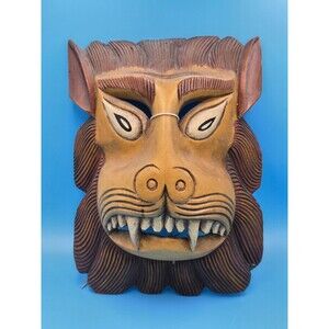 Handmade Carved Wooden Lion Mask